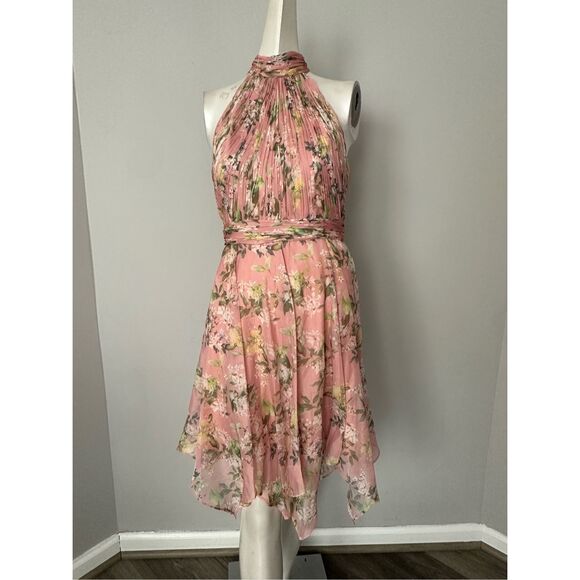 NWOT IEENA FOR MAC DUGGAL Pleated Halter Neck Floral Dress Size 0 $258 - Picture 4 of 11